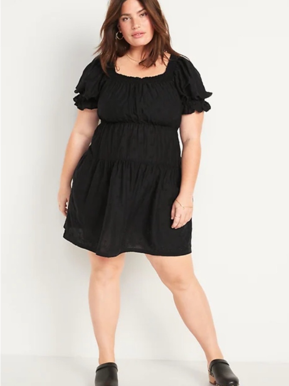 Old Navy Black Smocked Waist Embroidered Mini Dress